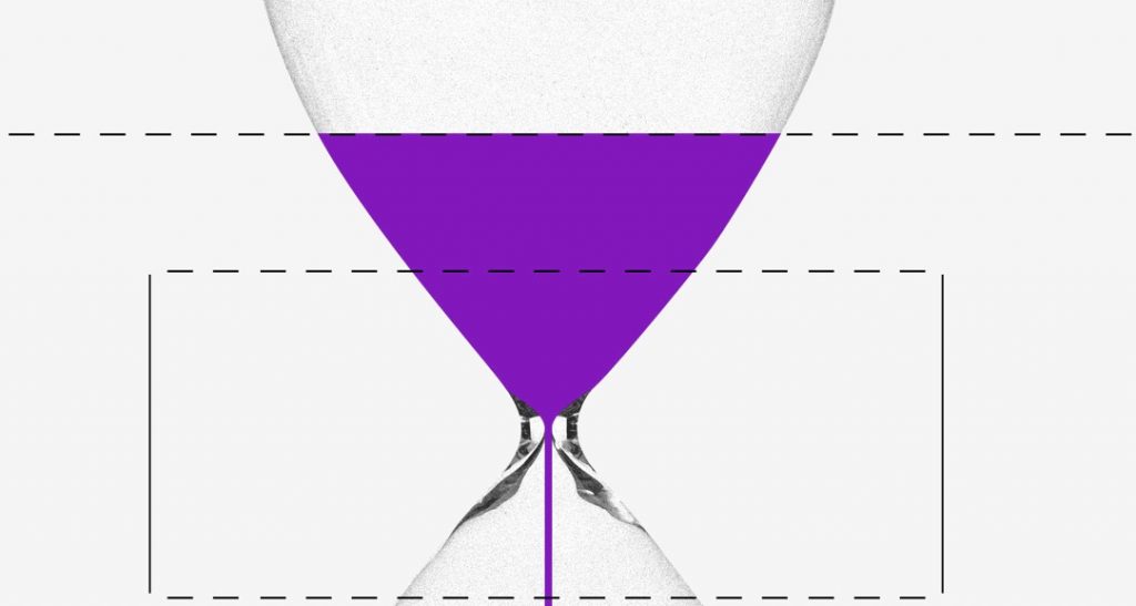 RDB NuConta: desenho de ampulheta com líquido roxo caindo