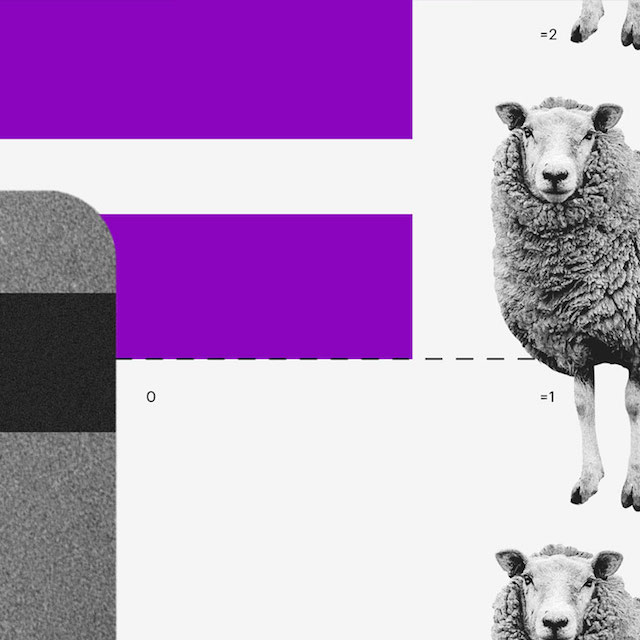 Cartão clonado: um cartão de crédito preto e branco se transforma em três ovelhas iguais.
