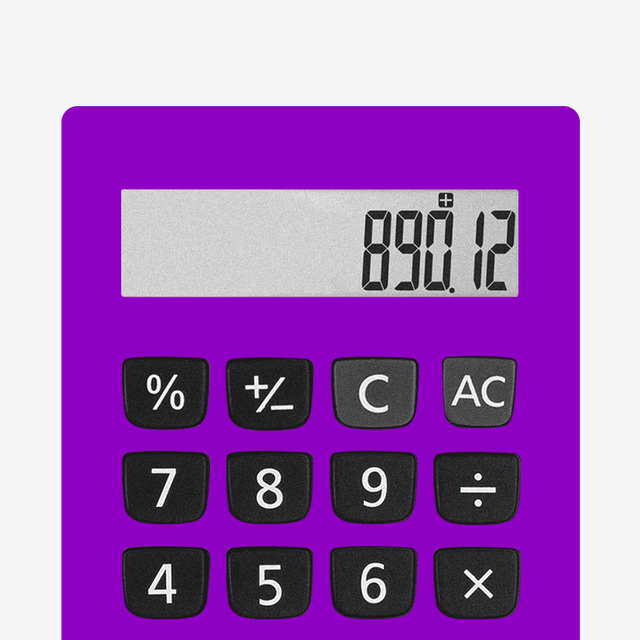 Calculadora roxa com números na tela