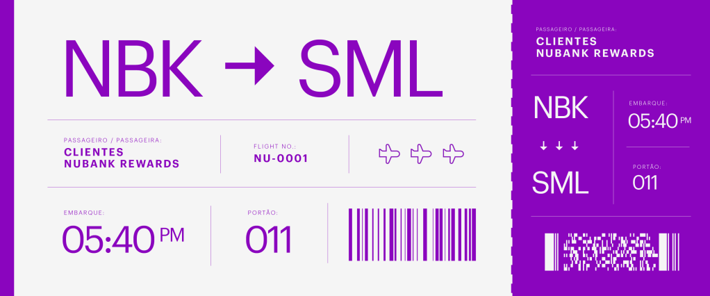 Nubank Smiles: imagem de uma passagem aérea com as letras NBK e SML