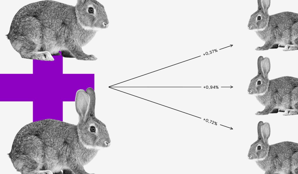 Selic e poupança: colagem de um coelho que se multiplica em outros três.