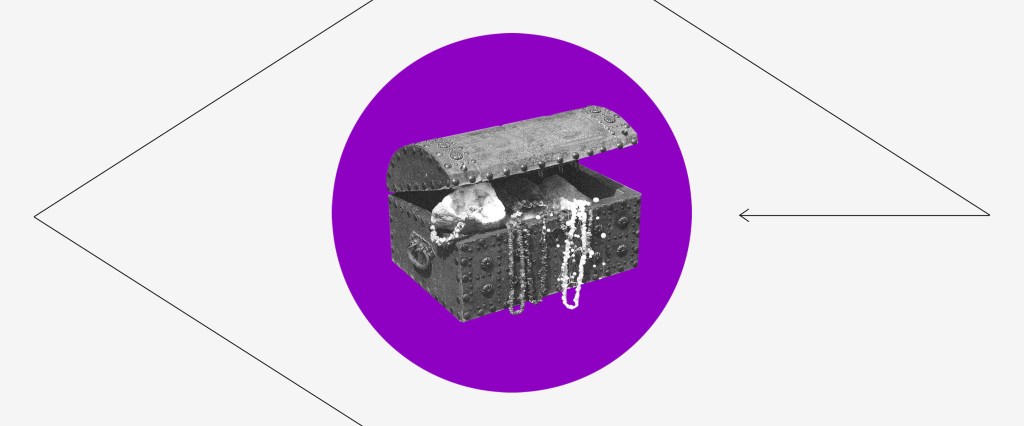 O que significa penhor: imagem de um baú de tesouros dentro de um circulo roxo