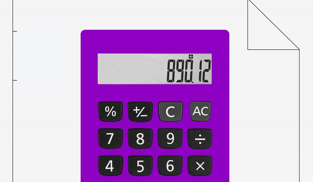 Ilustração de uma calculadora roxa.