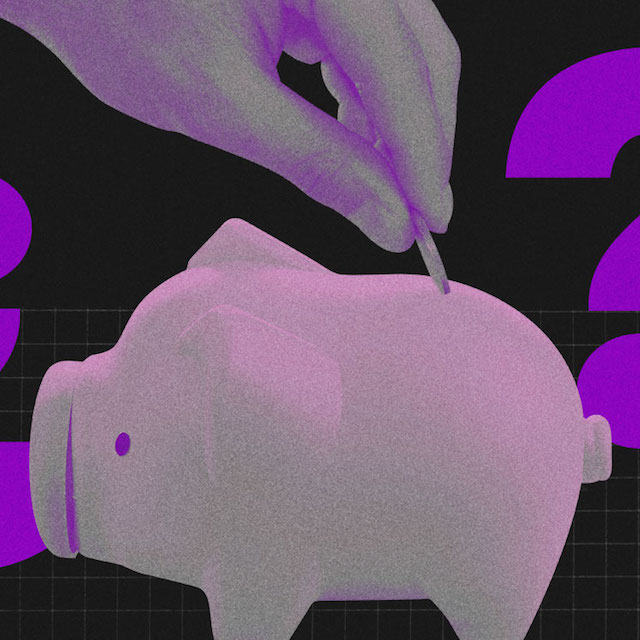 Juntar dinheiro e ciência: ilustração mostra mão colocando moeda em cofre de porquinho