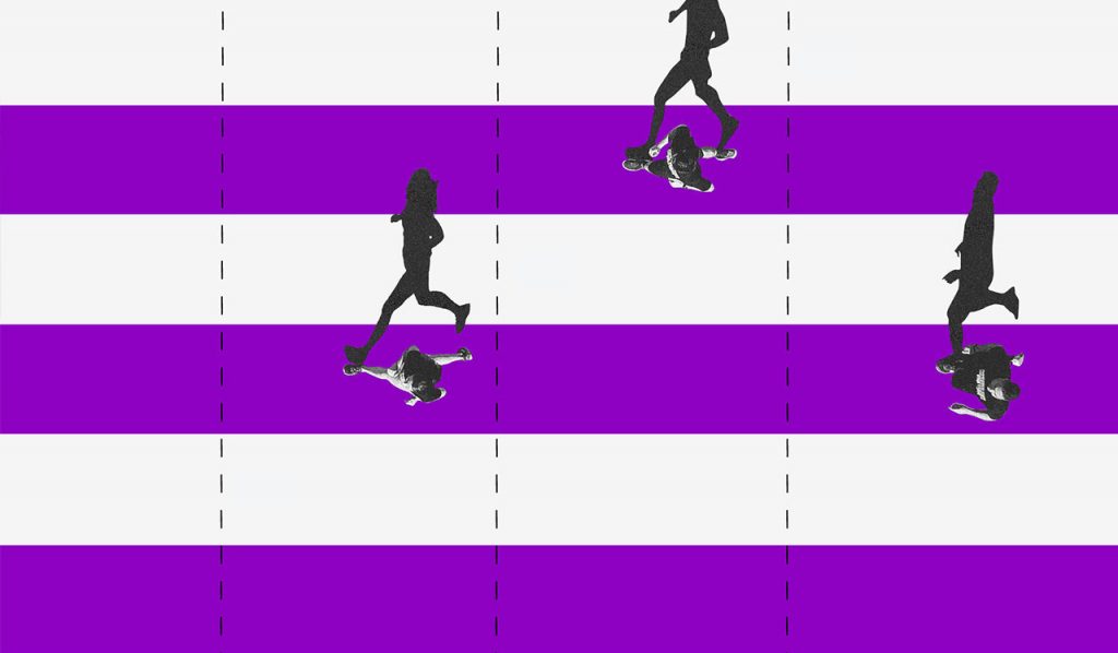 Renda extra: ilustração mostra pessoas correndo sobre linhas roxas