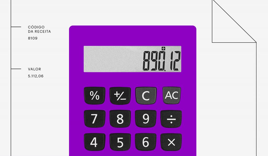 Dividendos: Calculadora roxa com números na tela