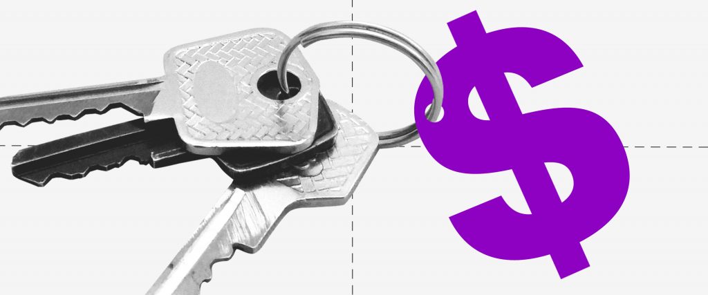 Chave do Pix: imagem de um cifrão roxo usado como chaveiro de um molho de chaves