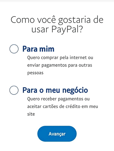 Como criar conta no PayPal: gif mostra o passo a passo de como criar uma conta no PayPal