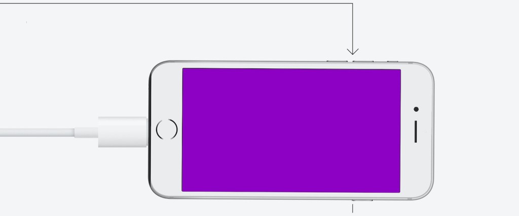 ilustração de um celular com tela roxa, com o cabo conectado