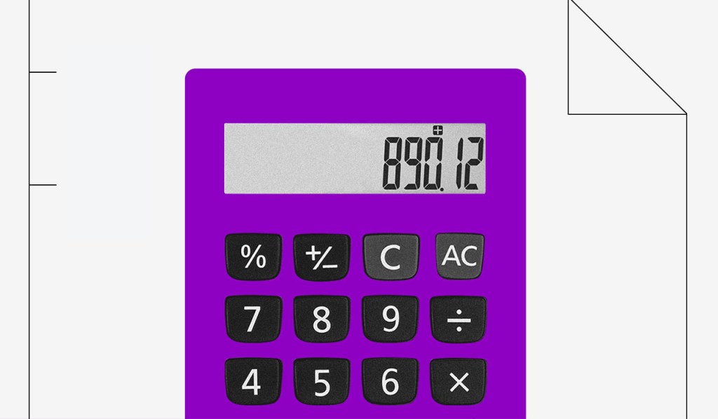 IR 2021: imagem de uma calculadora roxa com o número 890.12 escrito