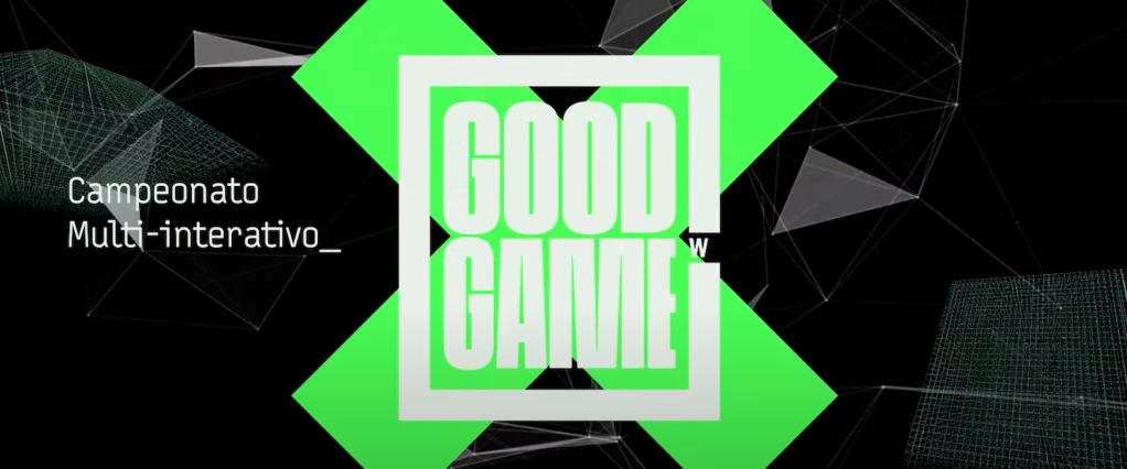 Inscrições campeonato Good Game WP: ilustração digital do logo do Good Game WP ao centro. Ao fundo, um X verde. No lado esquerdo, escrito Campeonato Multi-interativo