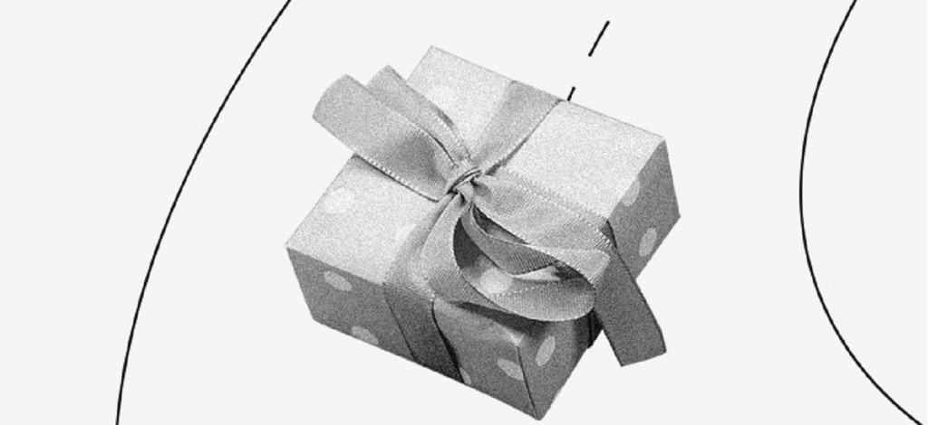 Imagem mostra embalagem de presente em preto e branco.