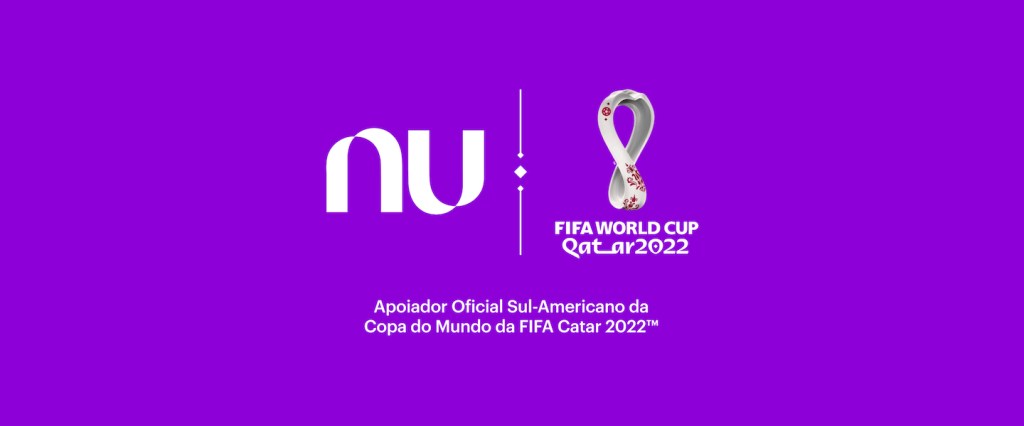 imagem com fundo roxo com símbolo do Nu e da FIFA
