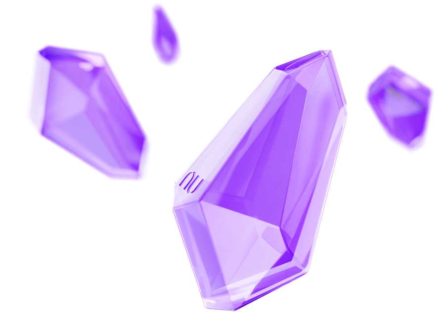 Pedacinho do Nubank: Imagem de cristais roxos flutuando no ar