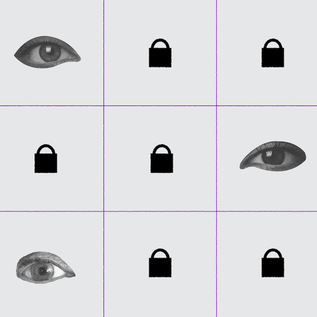 Pix mais seguro novas medidas segurança: ilustração digital no fundo cinza de cadeados pretos e olhos no centro de quadrados