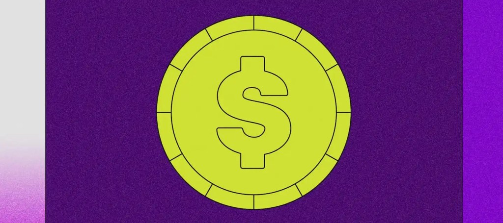 Calendário Bolsa Família 2024: confira as datas de pagamento. Ilustração de uma moeda amarela com um cifrão bem ao centro dela. Ao fundo, um retângulo roxo escuro e bordas em outros tons de roxo.