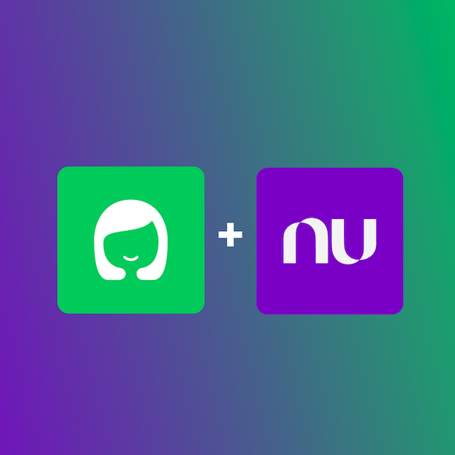 Olivia será integrada ao app do Nubank e deixa de existir separadamente. Entenda. Ilustração do logo da Olivia e do Nubank, lado a lado, com sinal de mais entre eles. Ao fundo, fusão entre as cores roxa e verde.