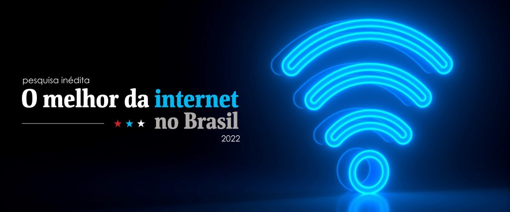 Na imagem aparece, sobre fundo preto, à direita um símbolo azul de wifi (três arcos crescentes sobre um círculo) e, à esquerda, lê-se 