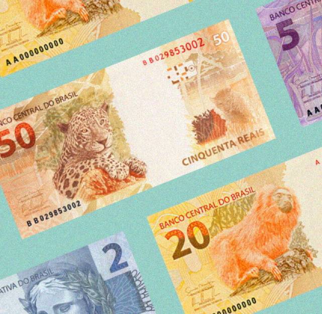 Ilustração mostra imagens de notas de dinheiro coloridas sobre um fundo azul.