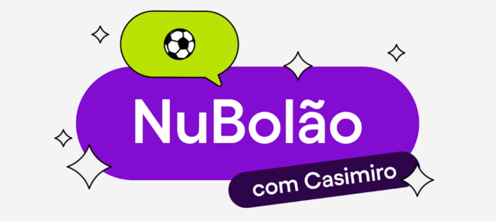 Ilustração com fundo branco mostra o logo NuBolão com Casimiro