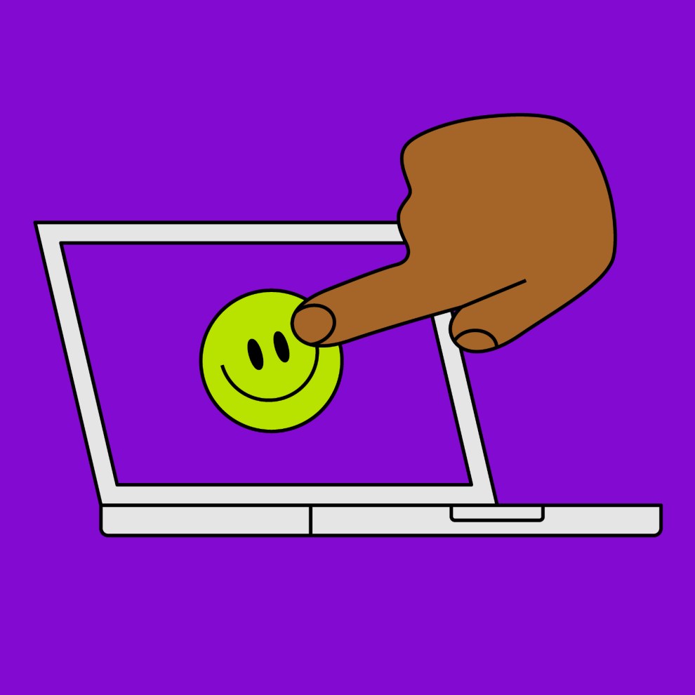 Na imagem aparece no canto esquerdo uma ilustração de uma mão apontando para a tela de um laptop com uma carinha feliz verde. À direita dela se lê: "Parceria oferece 7 mil vagas em curso gratuito com formação em tecnologia".