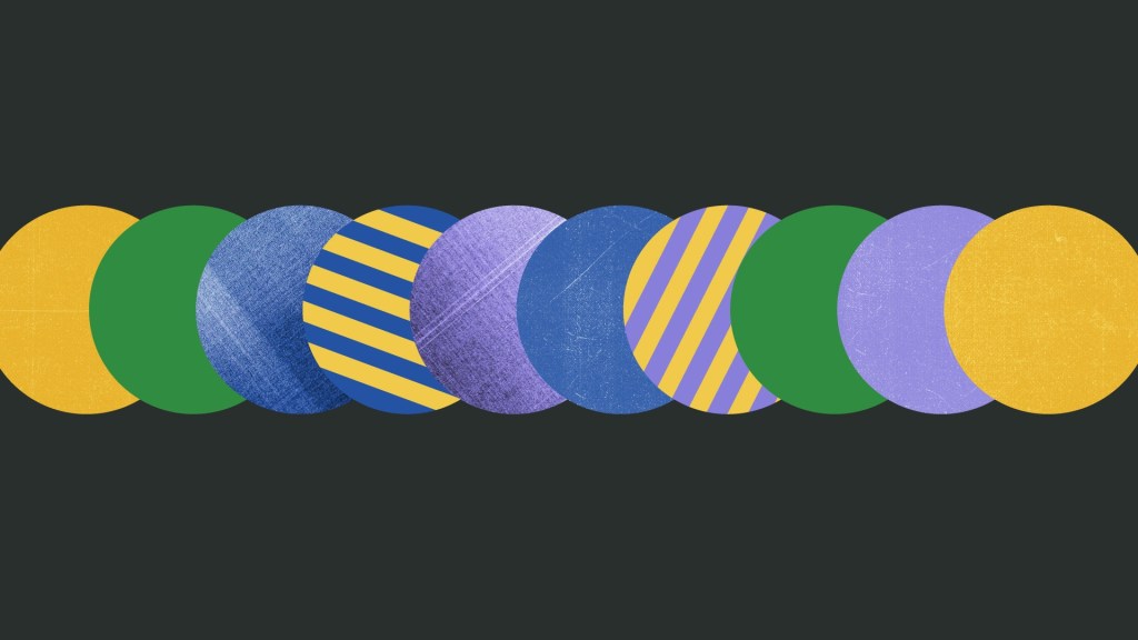 Na ilustração abstrata aparecem, centralizadas, diversos círculos com diferentes cores ao centro, um ao lado do outro, sobre fundo preto