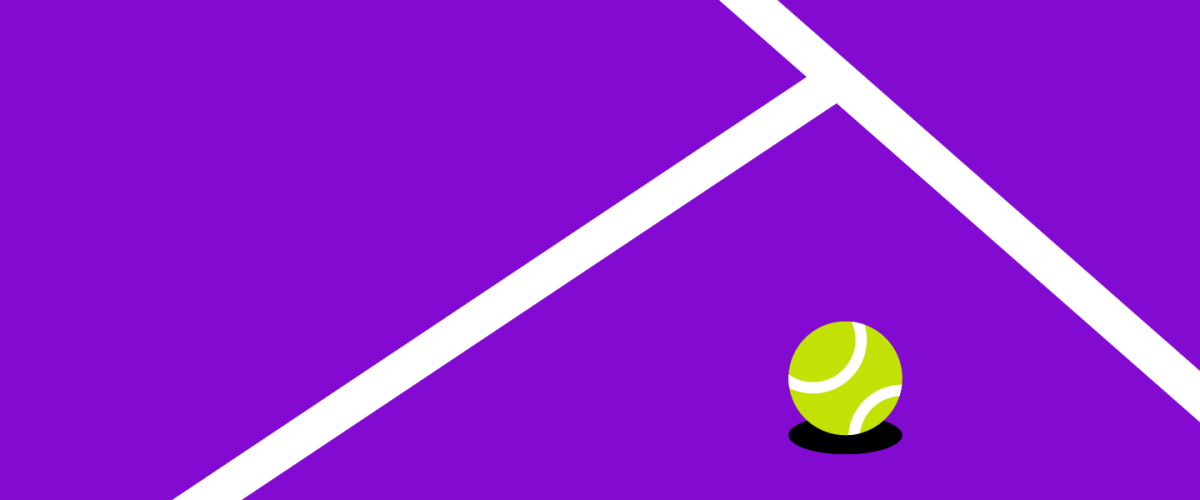 Ilustração mostra um fundo roxo com duas linhas brancas traçadas na diagonal e uma bolinha de tênis verde entre elas.