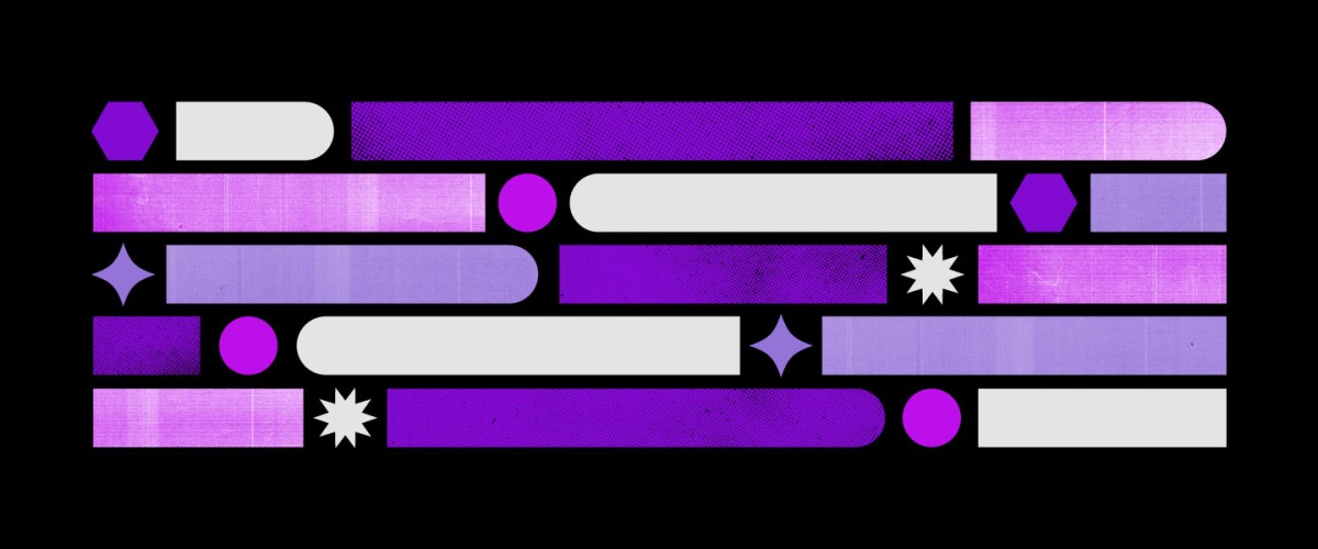 Imposto de Renda 2024: ilustrações em diferentes tons de roxo e branco, com retângulos horizontais e bolinhas.