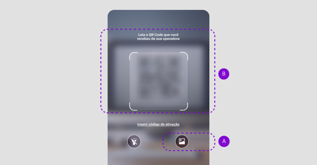 Imagem da tela do celular Samsung com a informação de ler o QR Code para ativar o chip virtual.